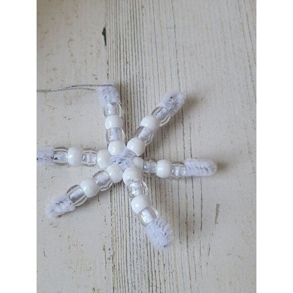 Handmade white bead snowflake ornament Xmas decor - Picture 5 of 5